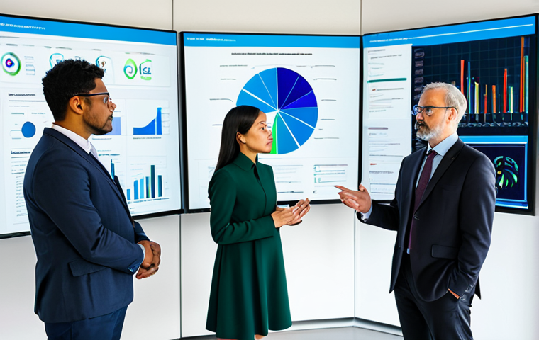 A diverse group of professional individuals, including women and men of various ethnicities, in modest business attire, gathered around a large interactive screen displaying complex data visualizations and ethical frameworks in a modern, well-lit AI research lab. They are engaged in a serious discussion, gesturing towards the screen, representing the critical examination of AI algorithms for bias and the pursuit of accountability. The scene emphasizes collaboration, transparency, and human oversight in ethical AI development, fully clothed, appropriate attire, safe for work, perfect anatomy, correct proportions, natural pose, professional dress, well-formed hands, proper finger count, natural body proportions, high quality, professional photography.